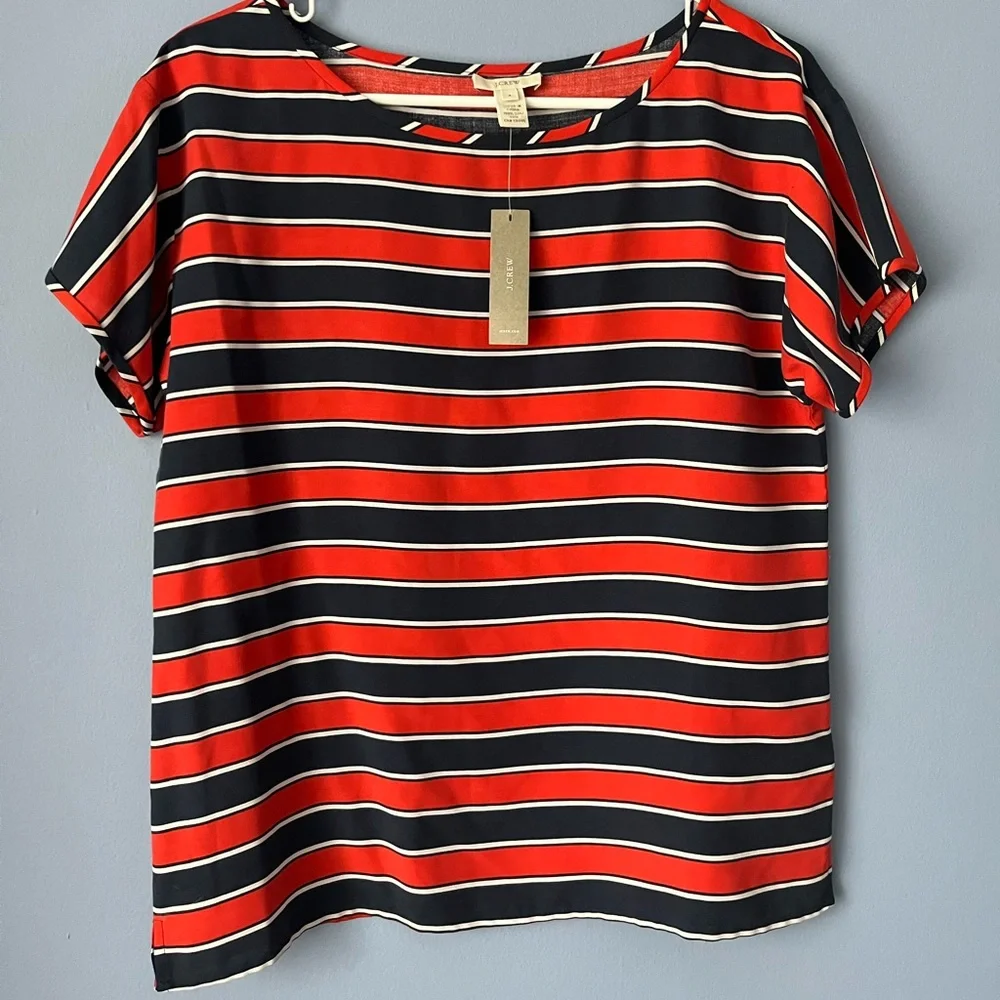 J Crew Silk Gondola Striped Short Sleeve Top Size 4